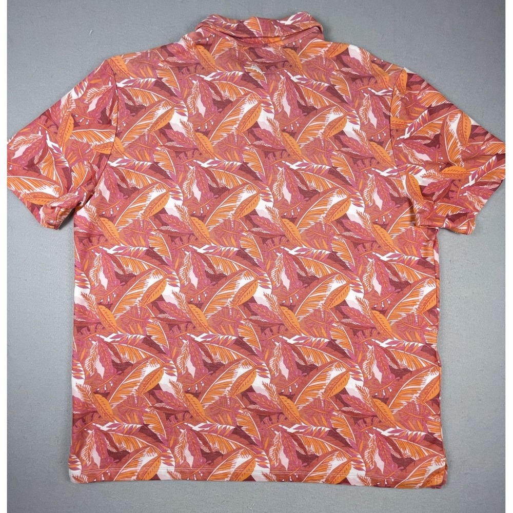 Tommy Bahama Polo Mens XL Orange Tropical Leaf Print Supima Blend Short Sleeve - Picture 8 of 8